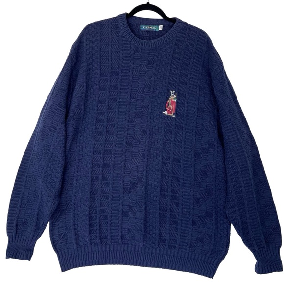 Carmel Other - Carmel Golf Cotton Sweater Sz XL Tall Navy Blue Embroidered Classic USA Vintage
